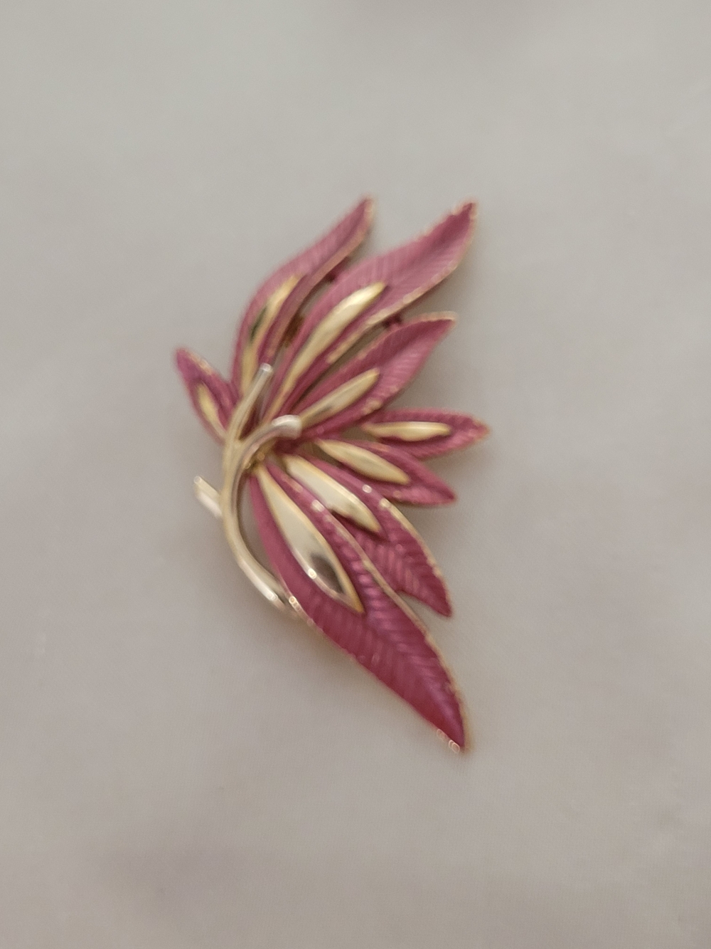 Vintage Enamel Leaf Brooch with Gold Accents